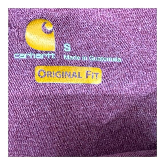 Carhartt Original Fit Long Sleeve Crewneck Spellout Pocket Shirt S Burgundy - Picture 3 of 4